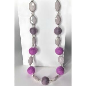 Hand Crafted Purple and Silver Necklace With Felt and faux pearls